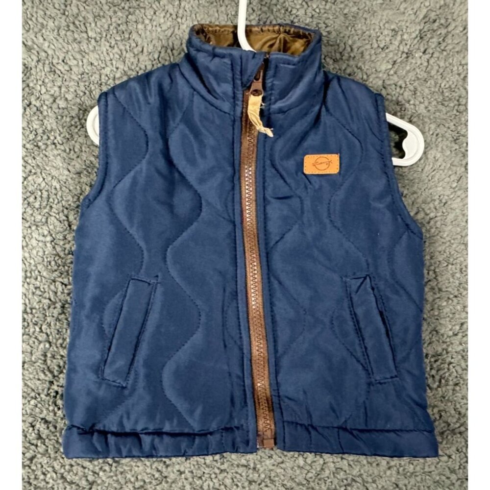 Weatherproof Vintage Infant Puffer Vest 12M Quilted Navy Blue Brown Zippered 12